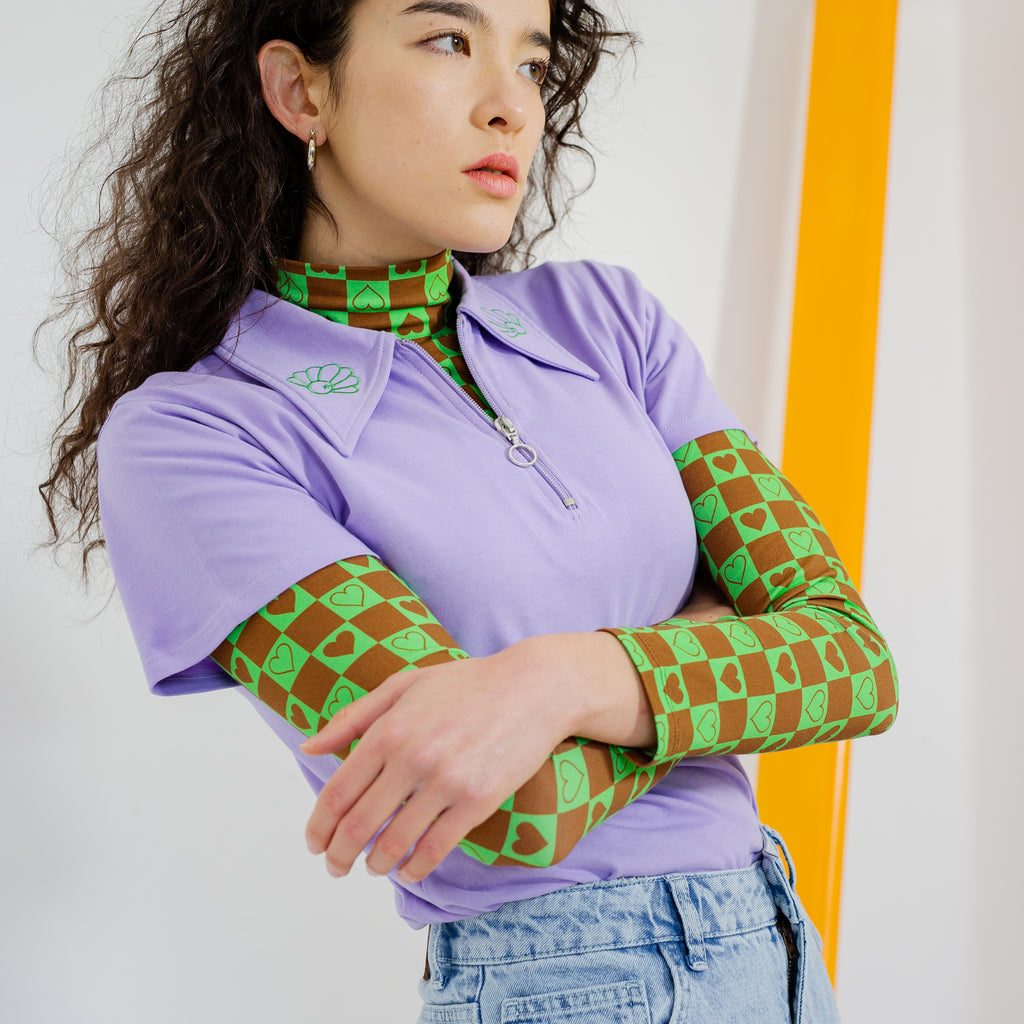 Saturday By Megan Ellaby Tyler High Neck Top Layered with Margot Lilac